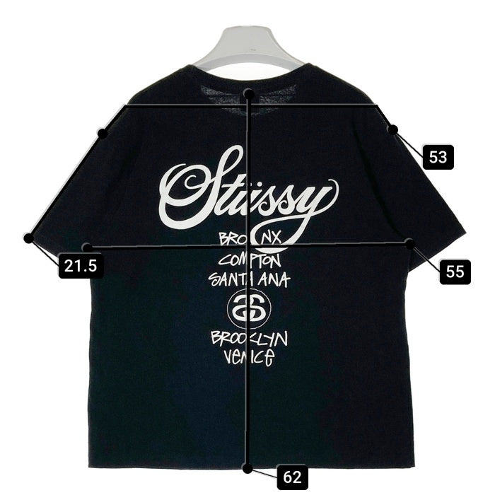 STUSSY ステューシー ワールドツアー 両面プリント Tシャツ ブラック sizeL 瑞穂店