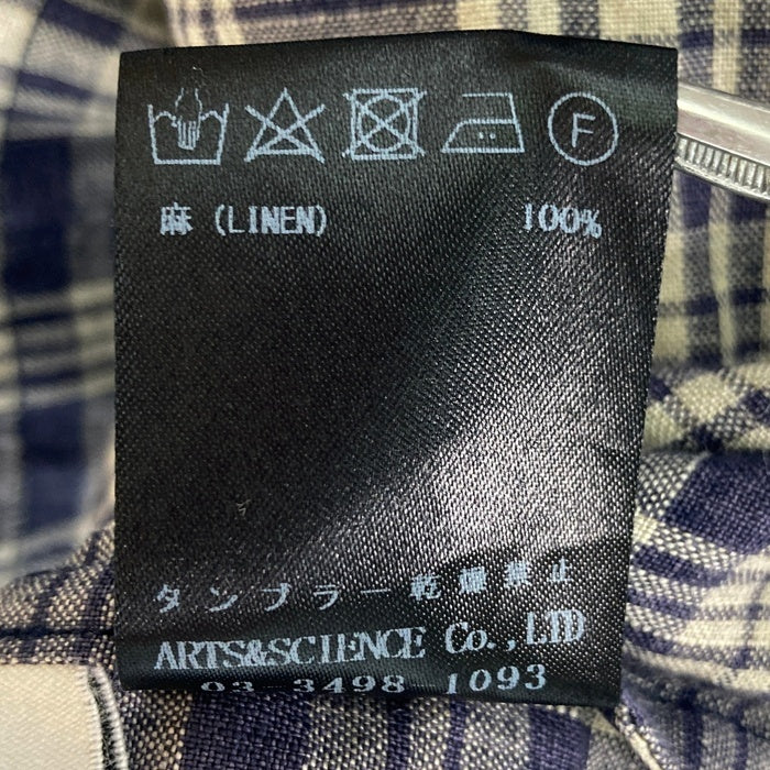 ARTS&SCIENCE アーツアンドサイエンス 0242-L6092-1211 チェック リネンブラウス シャツ プルオーバー ネイビー Size1 瑞穂店