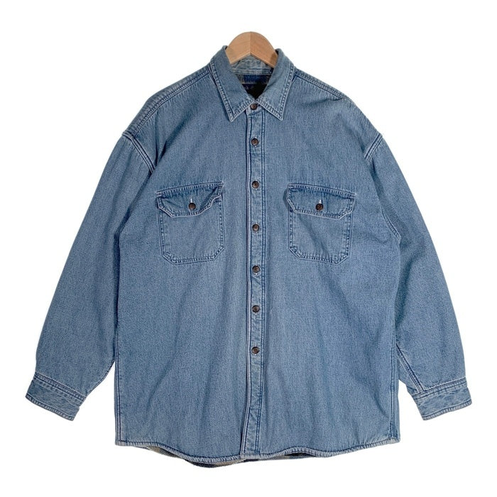 WORLD ISLAND ワールドアイランド 裏地ブランケット 裏地キルティング 長袖 デニム シャツ ライトブルー Size XL 福生店