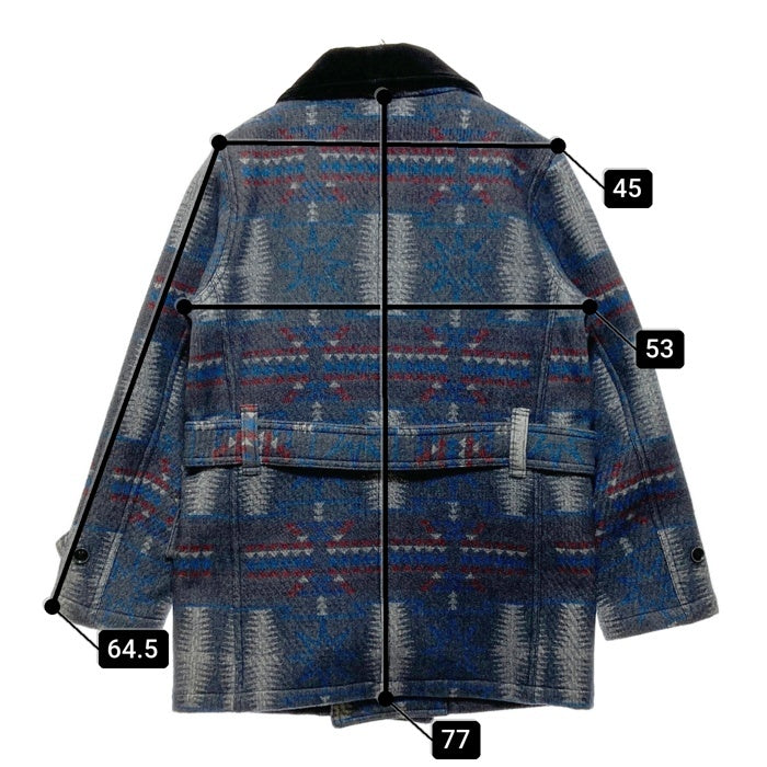 ADJUSTABLE COSTUME アジャスタブルコスチューム ネイティブ柄 ダブルブレスト ショールカラーコート グレー Size 38 瑞穂店