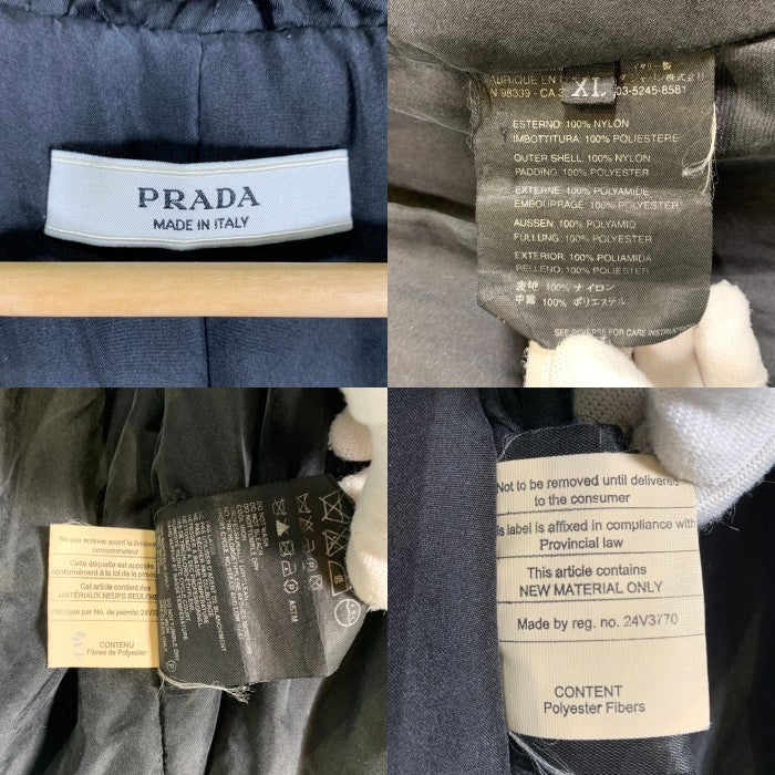 PRADA プラダ ナイロン フーデッド ジップアップジャケット ハーフ丈 中綿 ブラック Size XL 福生店