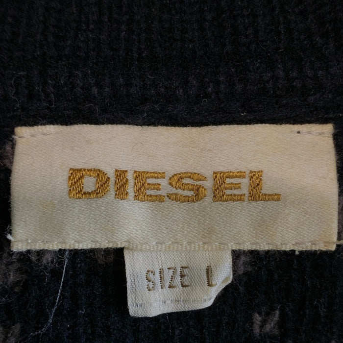 DIESEL ディーゼル K-WEET SWEATER 幾何学模様 ウール ナイロン タートルネックニットセーター ブラック Size L 福生店