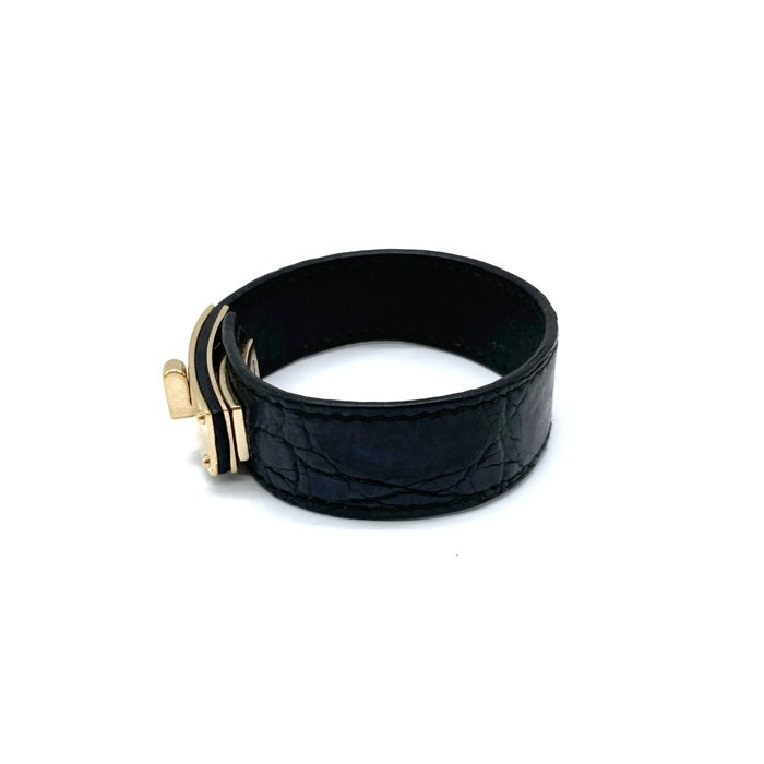GUCCI グッチ レザーブレスレット ブラック ゴールド 137022 Size 腕回り19-20cm 瑞穂店