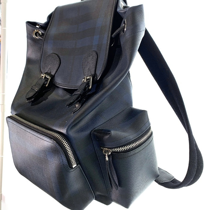 BURBERRY バーバリー PVC レザー バックパック リュック ブラックネイビーバーバリーチェック 福生店