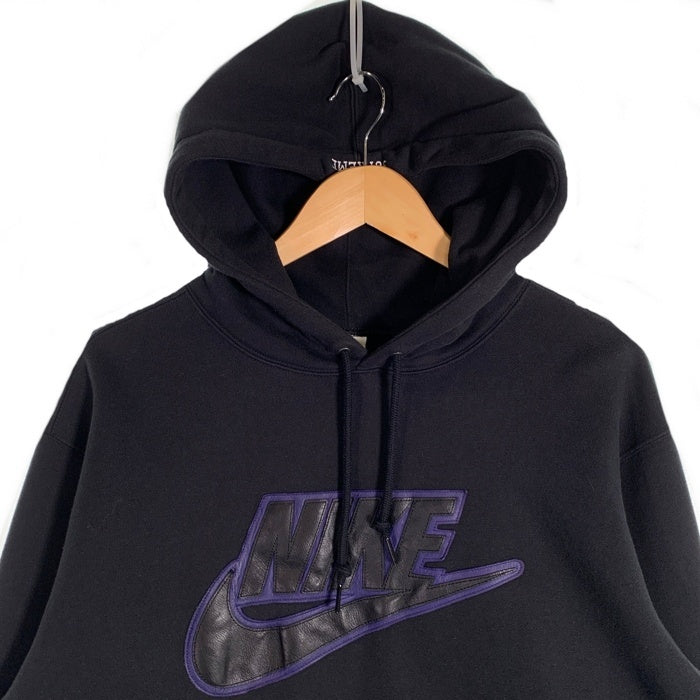SUPREME シュプリーム 19AW NIKE ナイキ Leather Applique Hooded Sweatshirt レザーアップリケ プルオーバースウェットパーカー フーディー ブラック CK6225-010 Size L 福生店