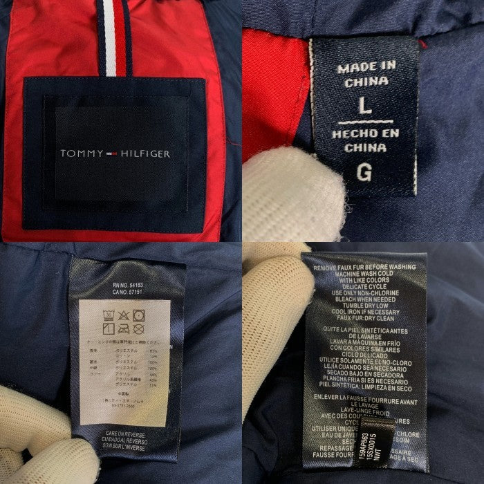 TOMMY HILFIGER トミーヒルフィガー シュノーケル パファージャケット 中綿 ネイビー ホワイト レッド 159AP863 Size L 福生店