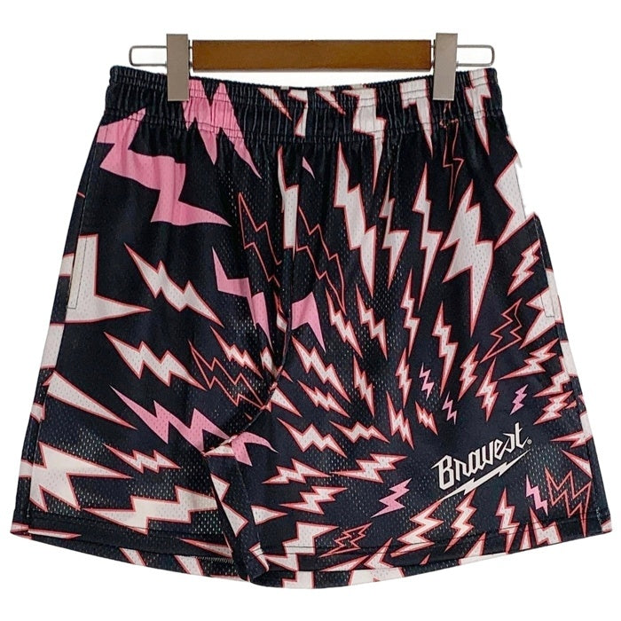 BRAVEST STUDIOS Black Lightning Shorts メッシュ ショーツ ハーフ パンツ ブラック ピンク Size L 福生店