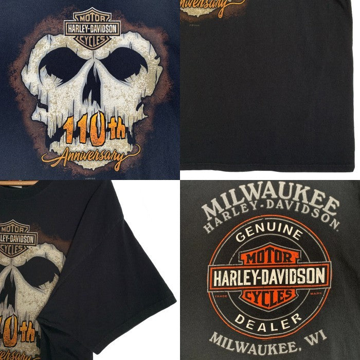 HARLEY-DAVIDSON ハーレーダビッドソン 110th Anniversary スカル エンブレム プリントTシャツ ブラック Size 2XL 福生店