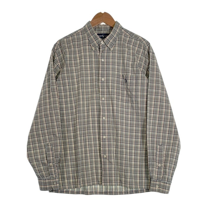 Ralph Lauren ラルフローレン GREGGOR 長袖 コットン チェック ボタンダウンシャツ ライトブルー ナチュラル Size L 福生店