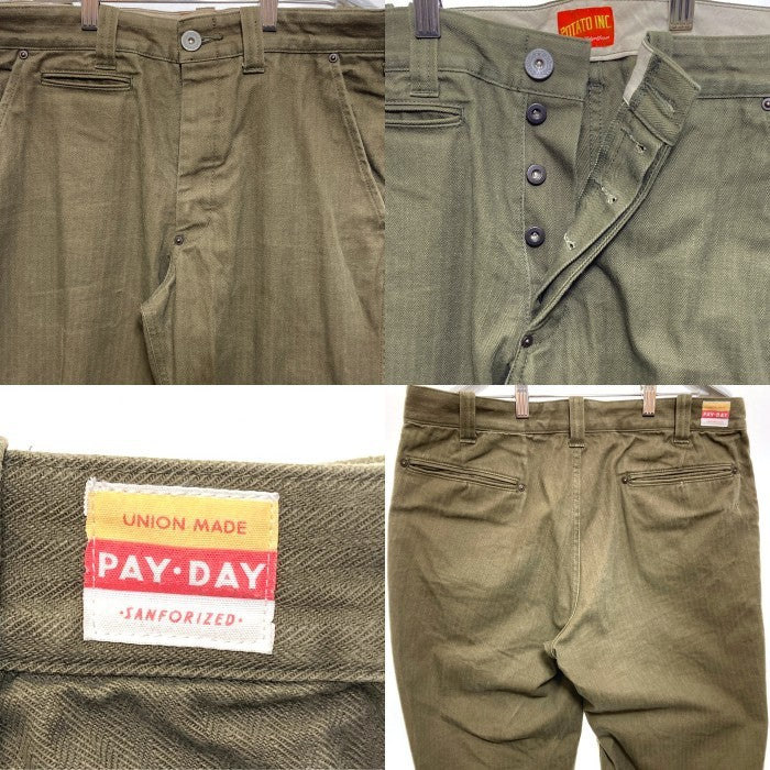 PAY DAY ペイデイ PD-EX01PT ハンバーガータグ 復刻 ヘリンボーン ワークパンツ カーキ size34 瑞穂店