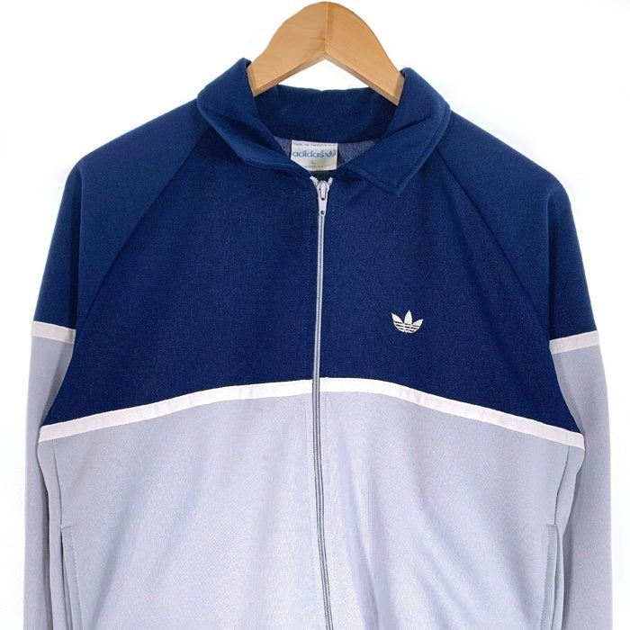 70's~ adidas アディダス トラックジャケット 襟付き ネイビー グレー 台湾製 Size L 福生店