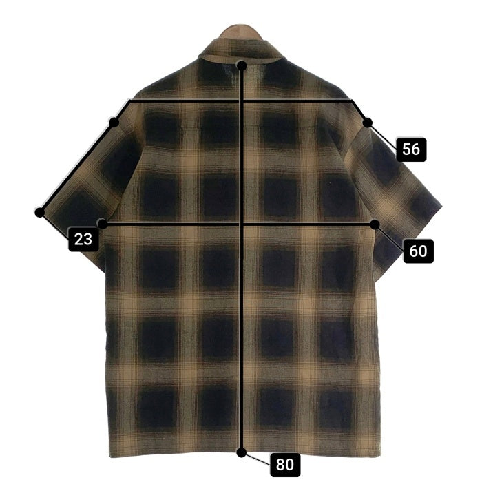 CALTOP キャルトップ アクリル 半袖 オンブレ チェック シャツ ベージュ ブラック USA製 Size L 福生店