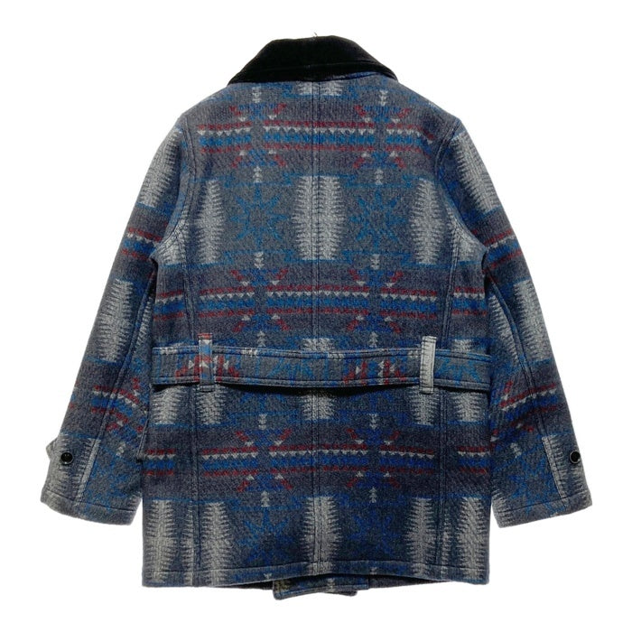 ADJUSTABLE COSTUME アジャスタブルコスチューム ネイティブ柄 ダブルブレスト ショールカラーコート グレー Size 38 瑞穂店