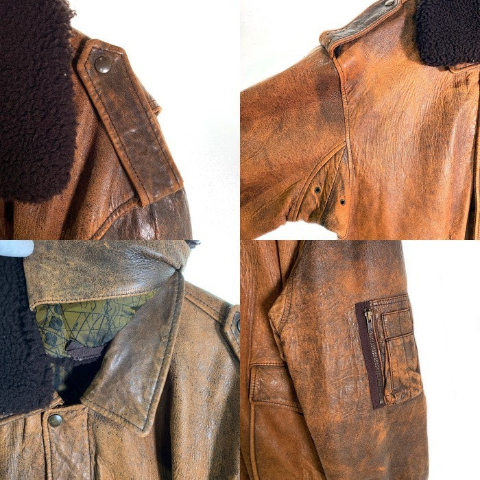 Pierre Bonee ピエールボーン 襟ボア レザーフライトジャケット ブラウン Size 4L 福生店