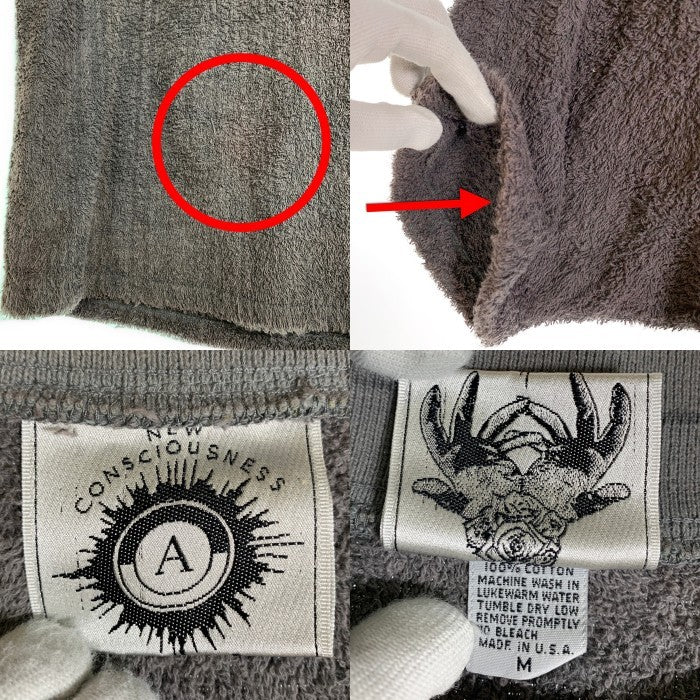 90's anarchic adjustment アナーキックアジャストメント パイル地 半袖トップス リブネック グレー USA製 Size M 福生店
