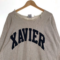 90's Champion チャンピオン リバースウィーブ クルーネックスウェットトレーナー XAVIER サテンワッペン オートミール ボロ Size XXL 福生店