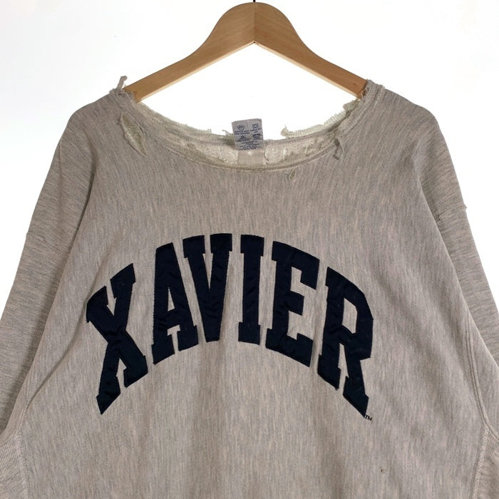 90's Champion チャンピオン リバースウィーブ クルーネックスウェットトレーナー XAVIER サテンワッペン オートミール ボロ Size XXL 福生店