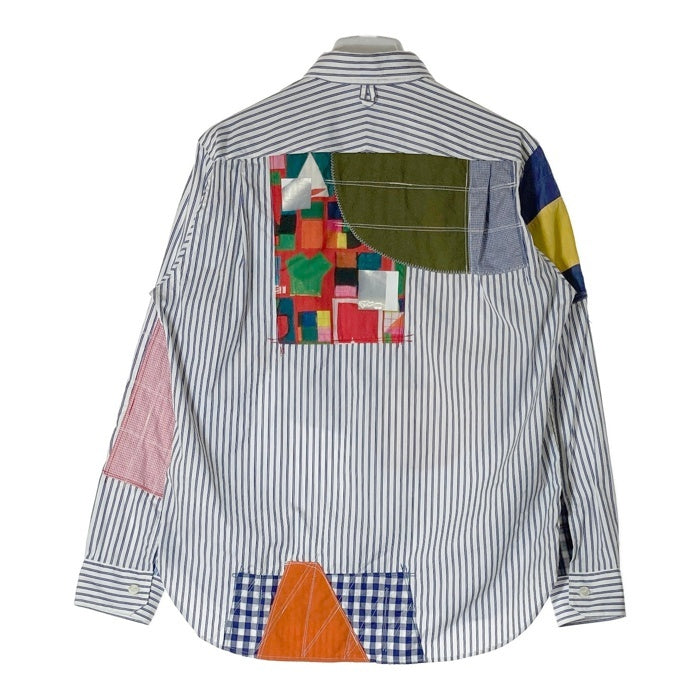 JUNYA WATANABE COMME des GARCONS ジュンヤワタナベ コムデギャルソン WG-B020 21SS 多素材パッチワーク ストライプ柄 長袖シャツ ホワイト ブルー sizeXS 瑞穂店