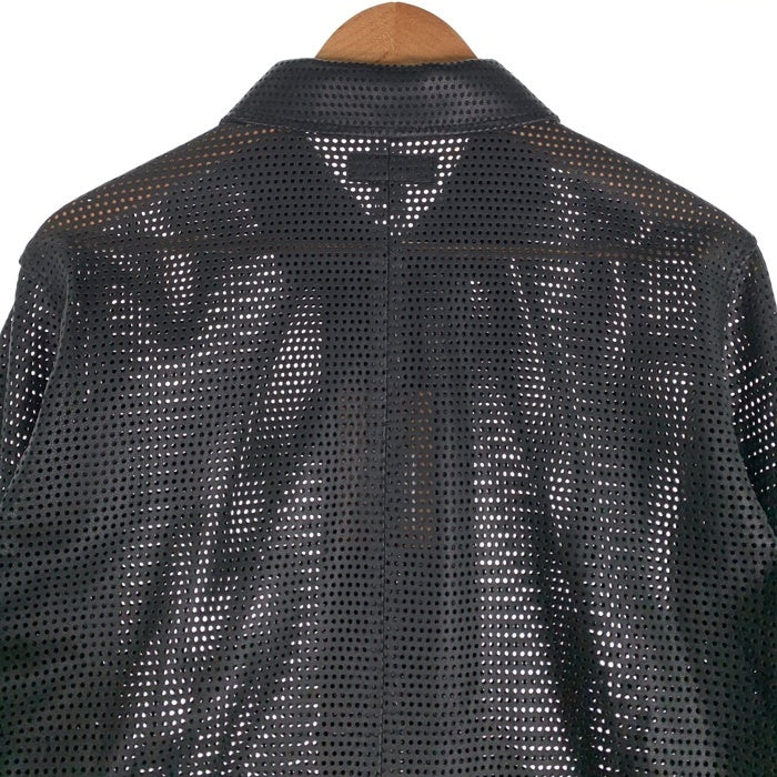 STUSSY ステューシー ZIP SHIRT PERFORATED LEATHER ジップアップ シープレザーシャツ パンチング 長袖 ブラック 24M1110322 Size S 福生店