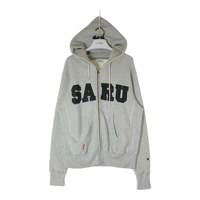 SARU×Champion サル×チャンピオン REVERSE WEAVE プリント ジップパーカー グレー sizeL※所々汚れあり 瑞穂店