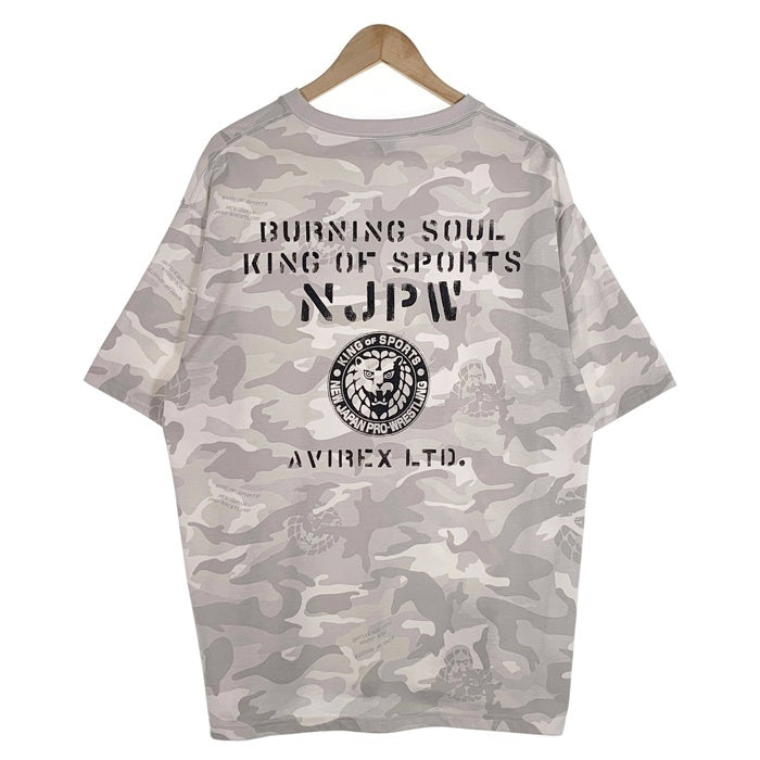 AVIREX アヴィレックス 新日本プロレス50周年記念 CAMO カモフラージュ プリントTシャツ ホワイト 6123480 Size 2XL 福生店