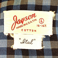 60's~ Jayson ジェイソン イタリアンカラー チェックシャツ コットン ボックス ブルー USA製 薄手 Size L 福生店