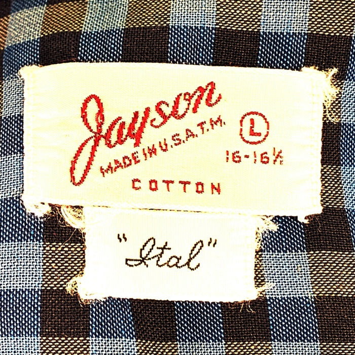 60's~ Jayson ジェイソン イタリアンカラー チェックシャツ コットン ボックス ブルー USA製 薄手 Size L 福生店