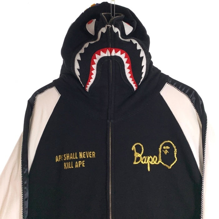 A BATHING APE ア ベイシング エイプ Souvenir Shark Zip Hoodie スーベニア シャーク ジップ パーカー フーディー ブラック ホワイト 001ZPK301308M Size XL 福生店