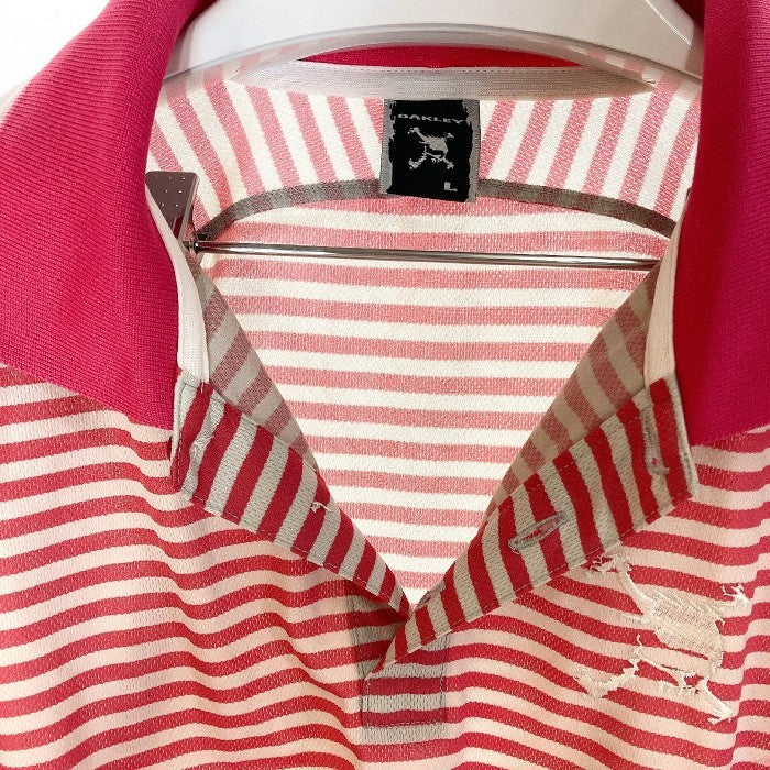 OAKLEY オークリー ゴルフポロシャツ スカル ボーダー ピンク sizeL 瑞穂店