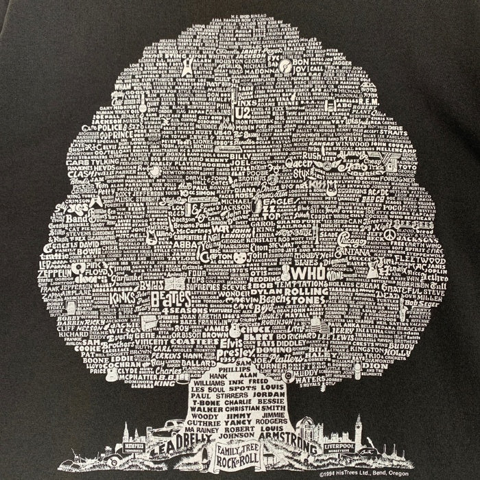 90's Family&Tree Rock'nRoll ファミリーアンドツリー ロックンロール プリントTシャツ ブラック アーティスト バンド Fruit Of The Loom Size L 福生店