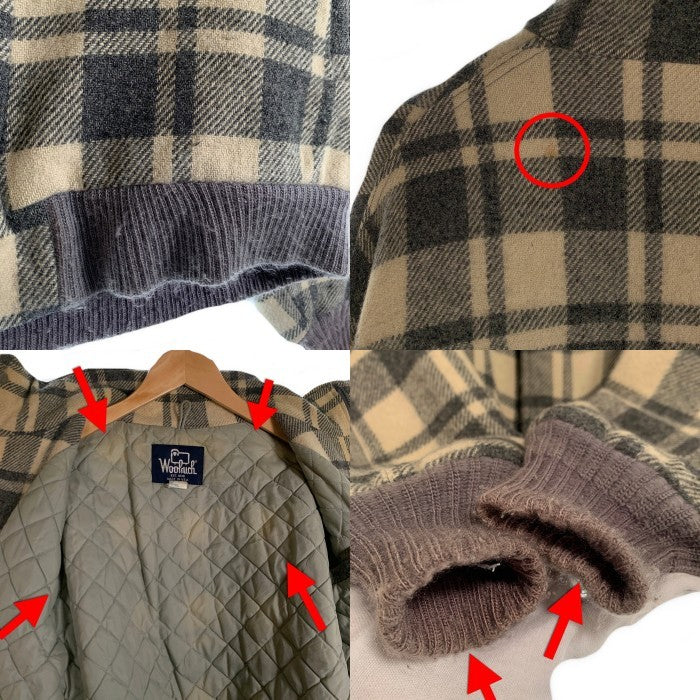 Woolrich ウールリッチ スタンドカラー ウールジップアップ リブブルゾン ジャケット チェック グレー アイボリー USA製 Size M 福生店