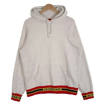 SUPREME シュプリーム 18AW Striped Rib Hooded Sweatshirt ストライプリブ プルオーバースウェットパーカー グレー Size M 福生店