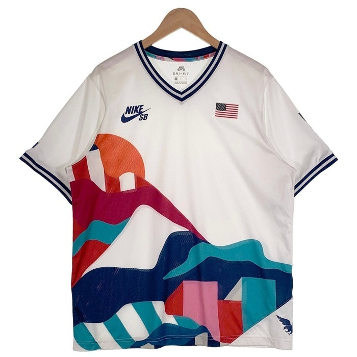 NIKE SB ナイキエスビーUSA V NECK JERSEY QS Tee メッシュ ゲーム 半袖  Tシャツ ホワイト CT6072-100 Size XL 福生店