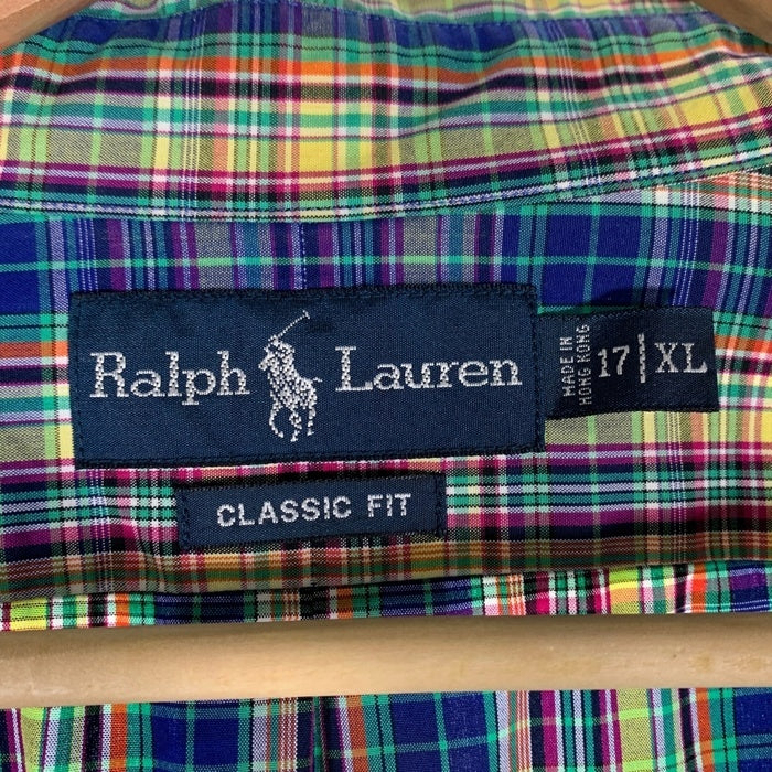 RALPH LAUREN ラルフローレン 長袖 ボタンダウンシャツ チェック イエロー ブルー Size 17/XL 福生店