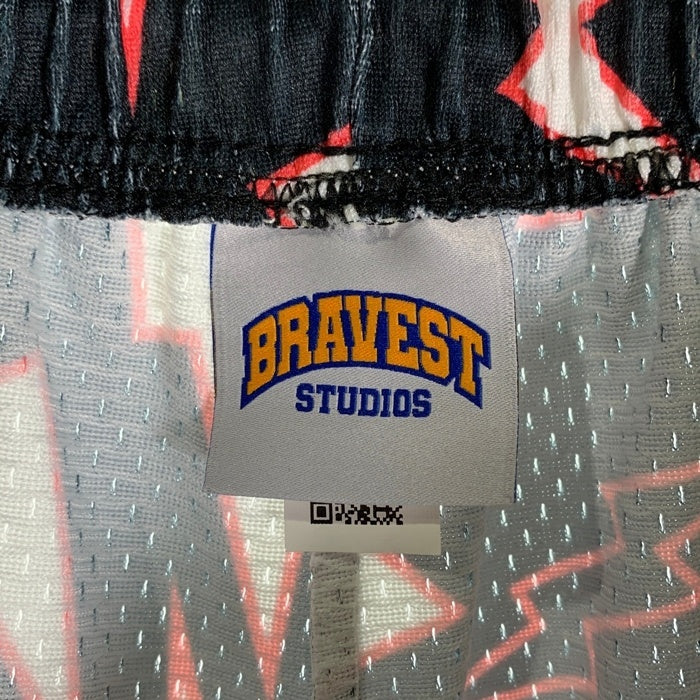 BRAVEST STUDIOS Black Lightning Shorts メッシュ ショーツ ハーフ パンツ ブラック ピンク Size L 福生店