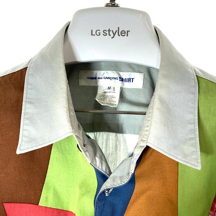 COMME des GARCONS SHIRT コムデギャルソンシャツ S28020 Artwork by Karl Benjamin マルチカラー 長袖シャツ グレーsizeM★襟袖お汚れ 瑞穂店
