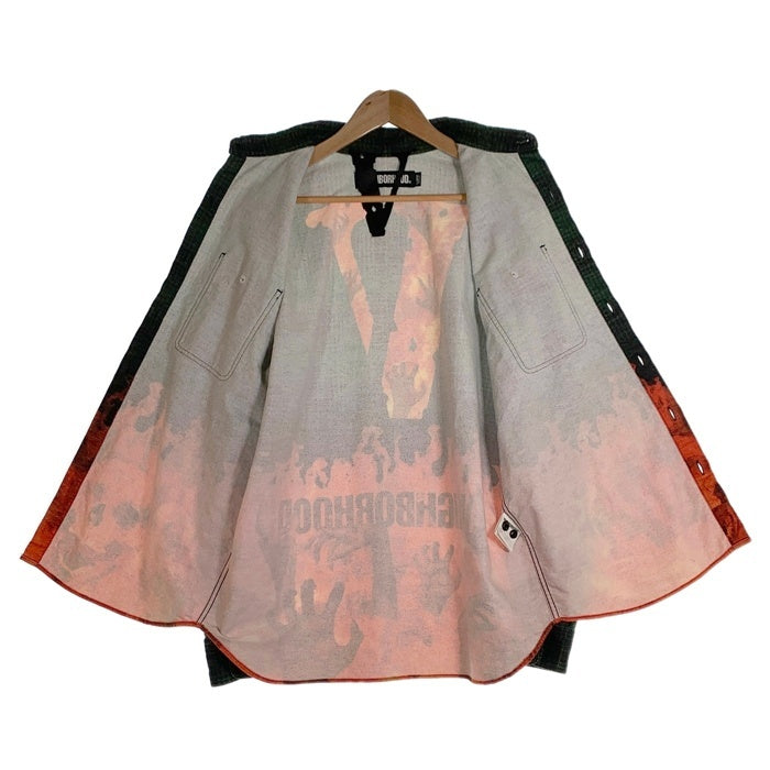NEIGHBORHOOD ネイバーフッド 19SS VLONE ヴィーローン NHVL.LUMBERS/C-SHIRT LS ランバーチェックシャツ フレイムスカルプリント フランネル グリーン 191BEVLN-SHM01S Size L 福生店
