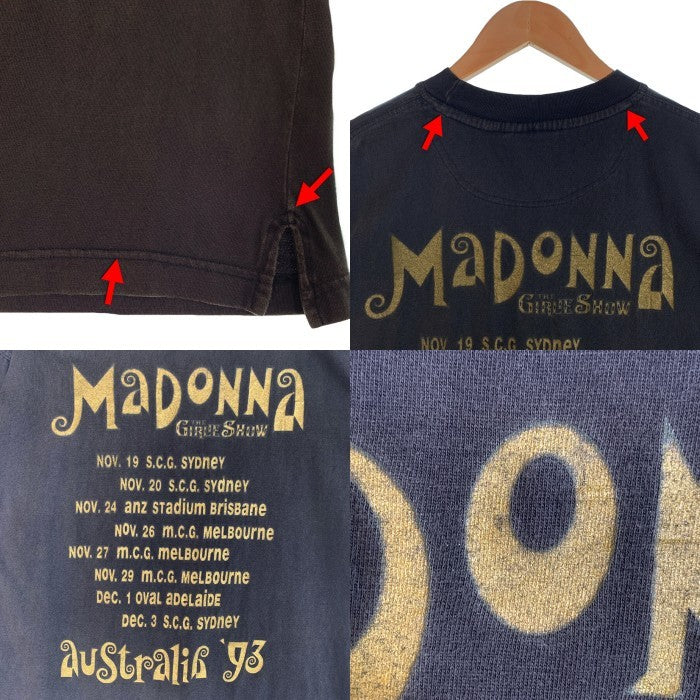 90's Madonna マドンナ GIRLIE SHOW 1993 AUSTRALIA ガーリーショー プリント Tシャツ ブラック 袖裾ダブル SPORTS ROAD Size M 福生店