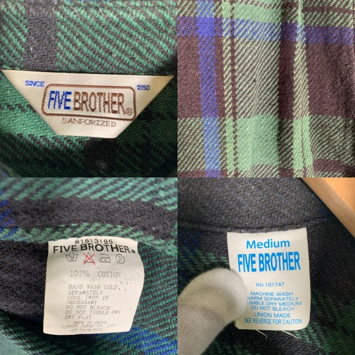 FIVE BROTHER ファイブブラザー チェック フランネルシャツ グリーン ネイビー Size M 福生店