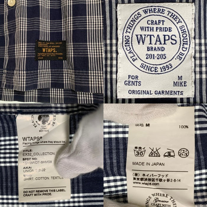 WTAPS ダブルタップス 16SS UNION S/S SHIRT コットン チェックシャツ 半袖 ネイビー 161GWDT-SHM08 Size M 福生店