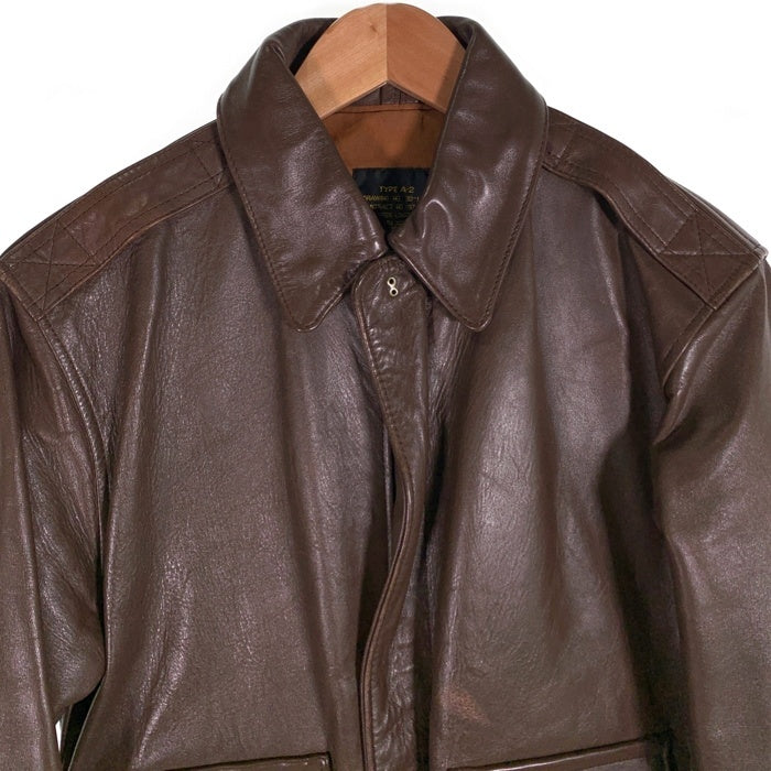 80's 90's AVIREX アヴィレックス EMAR ジップ Genuine Horsehide ホースハイド A-2 レザー フライト ジャケット ブラウン DRAWING NO. 30-1415, CONTRACT NO. 1978-01 USA製 Size 34 福生店