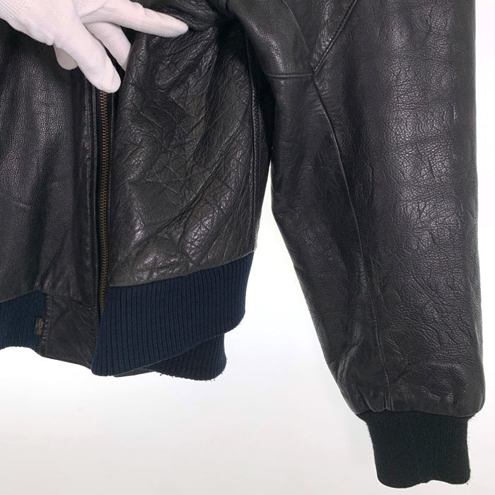 80`s Levi`s リーバイス Leather Jacket レザージャケット ジップアップリブブルゾン ブラック 135周年 Size M 福生店