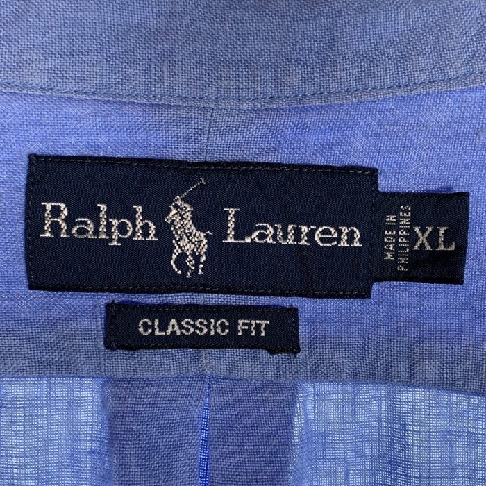 Ralph Lauren ラルフローレン リネン 半袖 ボタンダウン シャツ ブルー Size XL 福生店
