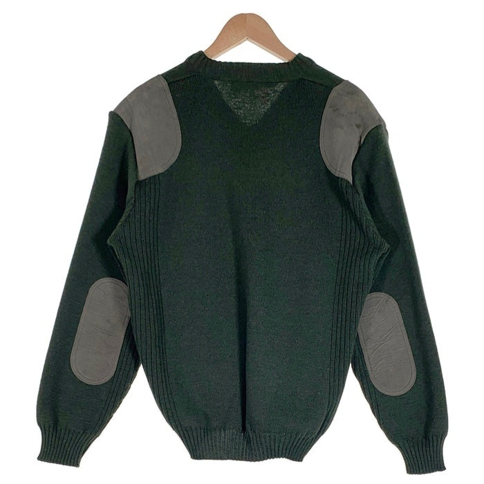 HUNTING WORLD ハンティングワールド Vネック ウールニットセーター ショルダー エルボーパッチ グリーン UK製 Size XL 福生店