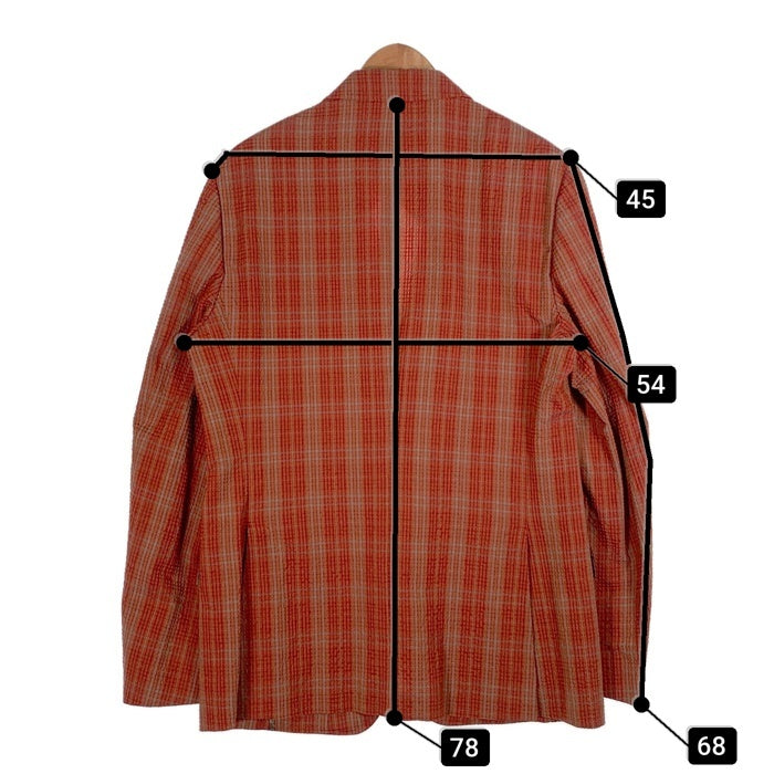 ETRO エトロ シアサッカー 2B テーラードジャケット チェック柄 オレンジ シルク ウール 161-11889-1222 Size 52 福生店