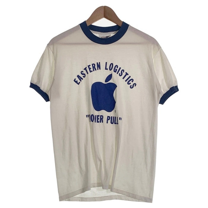 80-90's EASTERN LOGISTICS POWER PULL プリント リンガーTシャツ ホワイト ネイビー USA製 Size L 福生店
