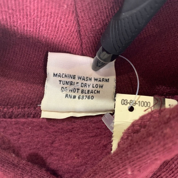 90's STUSSY ステューシー BASIC-S プリント プルオーバースウェットパーカー ボルドー 中国製 白タグ Size XL 福生店