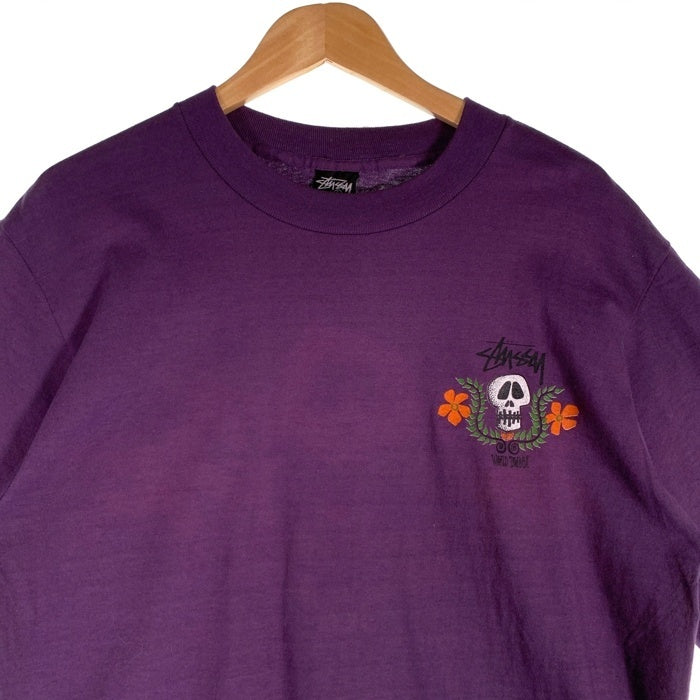 80's STUSSY ステューシー Skull Flouwer スカルフラワー 半袖 Tシャツ USA製 パープル Size L 福生店