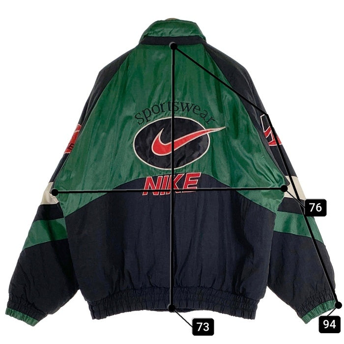 90's NIKE ナイキ Quilted Nylon Sports Jacket 中綿 ナイロンジャケット グリーン ブラック ホワイト USA製 Size XL 福生店
