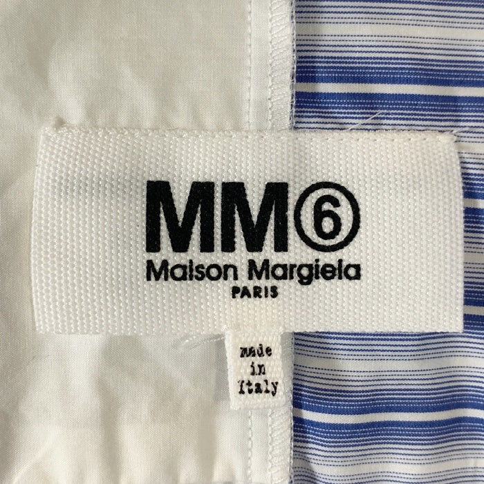 MM6 Maison Margiera エムエムシックス メゾンマルジェラ 23AW SPLICED NUMBER SHIRT スプライスト ナンバリングプリントシャツ ストライプ ホワイト ブルー S52DT0018 STZ088 Size 46 福生店